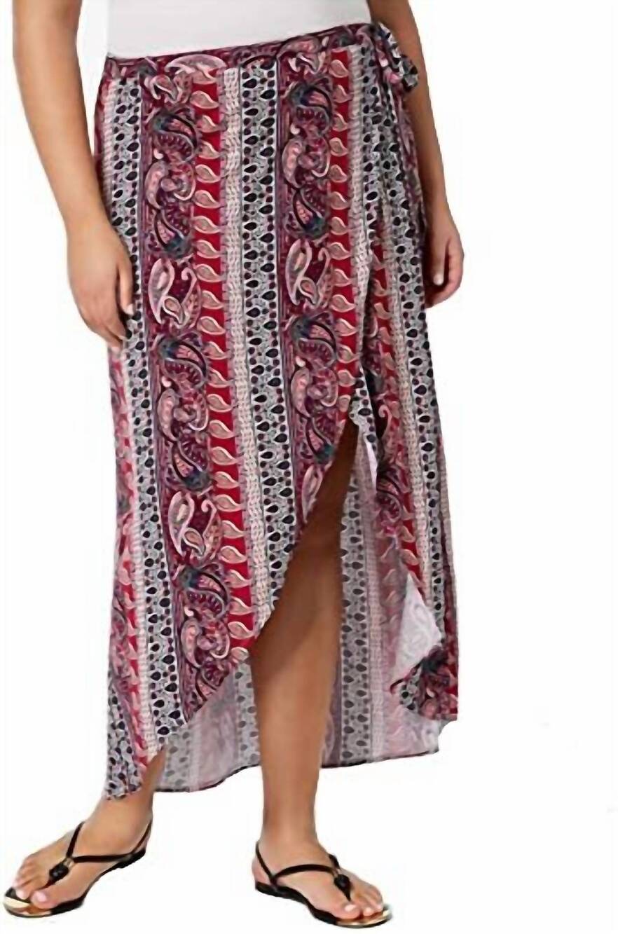 NEW NO COMMENT women's trendy plus size printed faux wrap maxi skirt in multi